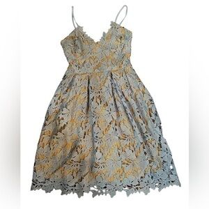 Love…ady Light Blue Crochet Short Dress - Womens Size Medium - Nude Lining